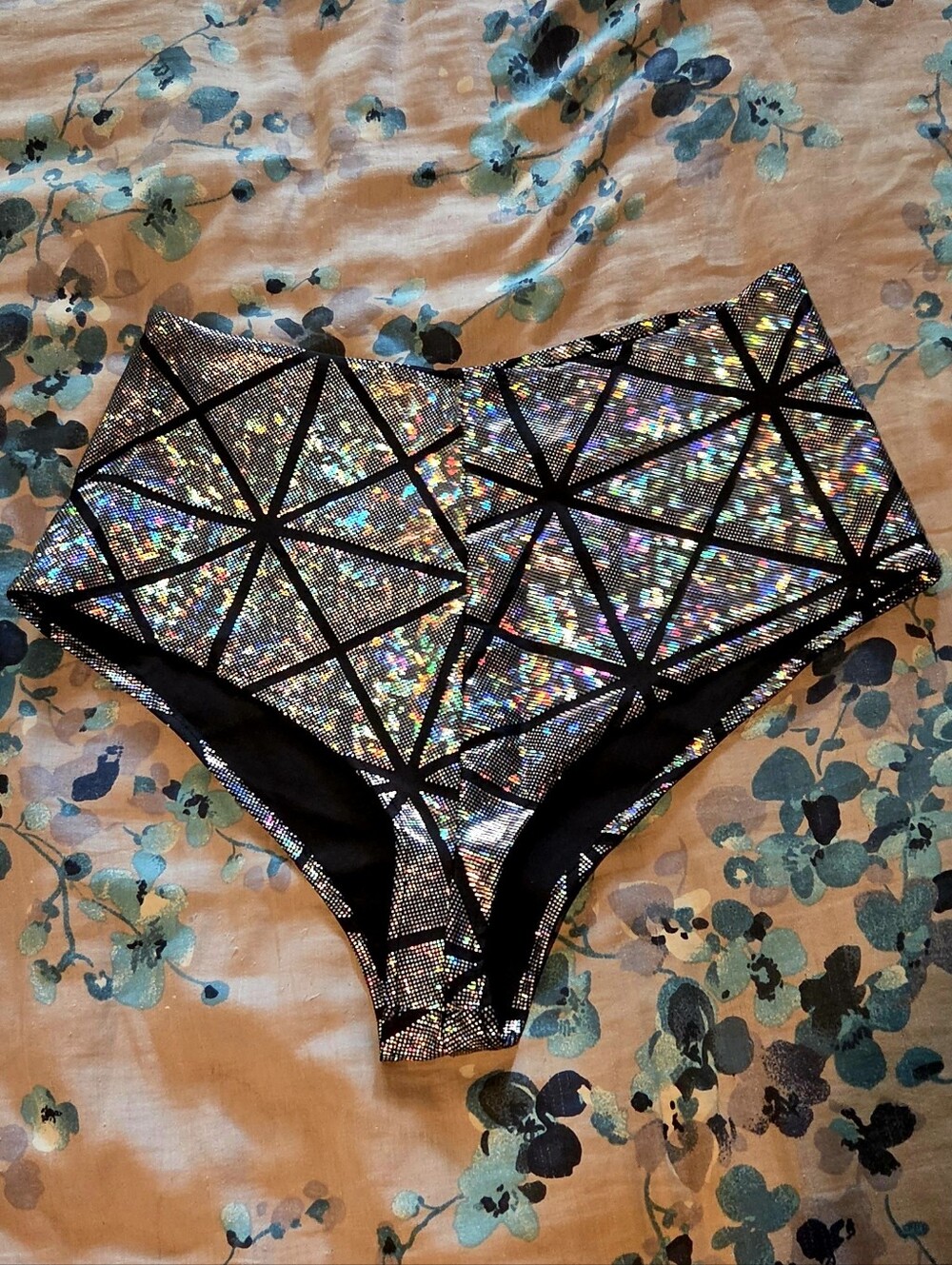 Bolli Imports Holographic Geometric High-Waist Bikini Bottoms - Silver Prism
